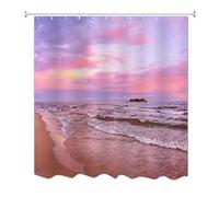 A.Monamour Ocean Sea Sand Beach Pink Sunset Cloudy Sky Nature Landscape Scenery Picture Print Waterproof Mildewproof Fabric Polyester Long Thicken Shower Curtain Set With Hooks 180X200 Cm / 72"X78"