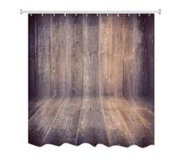 A.Monamour Old Grunge Vertical Planks Wood Texture Wall And Floor Backgrounds Waterproof Mildew Resistant Fabric Shower Curtain Set With Hooks 180X180 CM / 72X72 Inch
