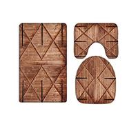 A.Monamour Old Rustic Farm Barn Wooden Door Abstract Art Decors Soft Flannel Cloth Washable Bath Mat Rug Set Toilet Seat Covers Toilet Lid Covers Cushions Toilet Accessories