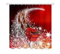 A.Monamour Red Backgrounds Santa Clauds Riding The Sleigh Reindeer Pulling The Sleigh On Starry Way Picture Print Christmas Holiday Theme Waterproof Fabric Shower Curtain 180X200 Cm / 72" X78"