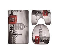 A.Monamour Red Telephone Booth London City Big Ben Architecture Black And White Print Flannel Washable Toilet Seat Covers Toilet Lid Covers Cushions Pads Skidproof Bath Mat Rug For Toilet Accessories