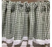 A.Monamour Short Curtain for Small Window Cotton Farmhouse Rustic White Red Plaid Check Gingham White Lace Window Treatment Valance Panel Drapes Kitchen Café Bedroom Cabinet Door Half Curtain