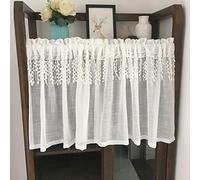 A.Monamour Short Curtain for Small Window Retro Solid White Semi Transparent Sheer Cotton Linen Embroidery Lace Voile Curtain Bistro Net Curtain Kitchen Curtain