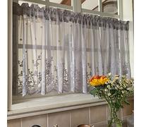 A.Monamour Short Curtain for Small Window Sheer Transparent Voile Curtain Net Curtain with Floral Embroidery Lace Valance Panel Drapes Half Curtain for Kitchen Bistro Door Curtain Light Grey