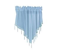 A.Monamour Short Curtain for Small Window Solid Blue Sheer Voile Triangle Shape Valance With Pendant Tassel Window Treatment Valance Window Panel Drapes Half Curtain for Kitchen Café Bedroom