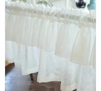 A.Monamour Short Curtain for Small Window White Cotton Linen Sheer Voile Tulle Lace With Ruffles Window Treatment Valance Window Panel Drapes Half Curtain for Kitchen Café Bedroom Cabinet Curtain
