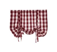 A.Monamour Short Curtain Opaque Cotton Linen Red Check Plaid Gingham Tie Up Curtain Roman Shades Balloon Curtain Window Valance Panel Drapes Half Curtain for Kitchen Café Bedroom Cabinet Door Curtain
