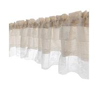A.Monamour Short Curtain Semi-Transparent Beige Cotton Fabric White Floral Lace Window Treatment Valance Panel Drapes Half Curtain for Kitchen Café Bedroom Cabinet Curtain Door Curtain