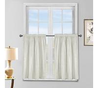 A.Monamour Short Curtain Solid White Room Darkening Blackout Polyester Velvet Curtain 2 Panels Window Treatment Valance Panel Drapes Half Curtain for Kitchen Café Bedroom Cabinet Curtain Door Curtain