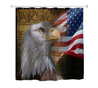 A.Monamour Shower Curtain Anti Mould Waterproof Fabric Bald Eagle And USA Flag Background Polyester Bathroom Bathtub Curtain with Hooks 180x200cm