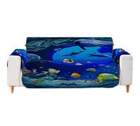 A.Monamour Sofa Slipcovers Sofa Covers 3D Blue Deep Ocean Swimming Dolphin Fishes Coral Underwater Marine Life Velvet Slip Resistant Armchair Couch Sofa Furniture Protector Fabric Covers for Pets