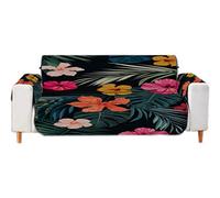 A.Monamour Sofa Slipcovers Sofa Covers Tropical Hibiscus Flowers Exotic Palm Leaves Pattern Velvet Slip Resistant Armchair Couch Sofa Furniture Protector Fabric Covers for Pets Dogs Cats