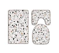 A.Monamour Stone Terrazzo Flooring Texture Backgrounds Abstract Pattern Art Decors Printed Soft Flannel Cloth Washable Bath Mat Rug Set Toilet Seat Covers Toilet Lid Covers Cushions Toilet Accessories