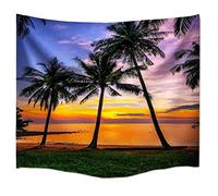 A.Monamour Sunset Time Seaside Palm Tree Ocean Long Path Dark Sky Scenery Print Polyester Wall Hanging Mural Tapestry Beach Throw Blanket Towel