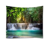 A.Monamour Thailand Waterfall In Kanchanaburi Exotic Tropical Forest Trees Nature Landscape Print Fabric Wall Tapestry Decorative Wall Hangings For Bedroom Living Room Dorms 180x200cm