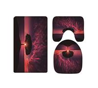 A.Monamour Tree In Sunset Cloudy Sky Ocean Sea Nature Scenery Picture Printed Soft Flannel Cloth Washable Bath Mat Rug Set Toilet Seat Covers Toilet Lid Covers Cushions Toilet Accessories