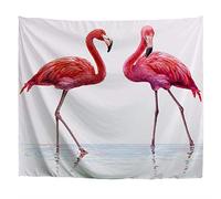 A.Monamour Two Pink Flamingos Birds Standing In Water Drawing Picture White Backgrounds Art Decors Boho Hippie Mandala Tapestry Wall Hangings Curtain Bedspread