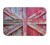 A.Monamour Union Jack Flag Design Worn Wooden Barn Door Wood Planks Red Paint Print Soft Absorbent Microfiber Flannel Anti-Skid Bath Mat Bath Rugs Floor Mats For Home Decoration 40x60cm / 15.7"x23.6"
