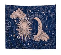 A.Monamour Wall Hanging Tapestry Crescent Moon And Sun Astrology Theme Picture Print Wall Fabric Mural Art Decoration for Bedroom Dorm Living Room 153x203cm
