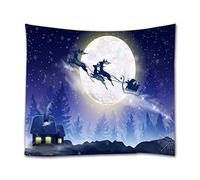 A.Monamour Wall Hanging Tapestry Reindeer Across Full Moon Pine Forest Silhouette Christmas Fabric Boho Hippie Mandala Wall Mural Art Decoration for Bedroom 102cmx153cm