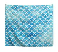 A.Monamour Wall Hanging Tapestry Watercolor Blue White Mermaid Tail Fish Scales Background Picture Print Wall Fabric Mural Art Decoration for Bedroom Dorm Living Room 180x200cm
