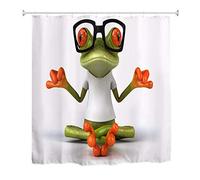 A.Monamour Zen Frog With A White T-Shirt Wearing Sunglasses Funny Animal White Background Waterproof Long Thicken Fabric Polyester Shower Curtain Set With Hooks, No Liner Needed 165x180 cm / 65"x72"