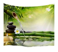 A.Monamour Zen Meditation Idea Green Bamboo Water Natural Scenery Print Eco-Friendly Cloth Wall Hanging Tapestry Yoga Blankets 153x102cm/60 x40