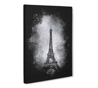 A Moody Eiffel Tower In Paris France Paint Splash Modern Canvas Wall Art Print Ready to Hang, Framed Picture for Living Room Bedroom Home Office Décor, 20x14 Inch (50x35 cm)