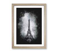 A Moody Eiffel Tower In Paris France Paint Splash Modern Framed Print | A3 Oak Framed Wall Art | Ready to Hang | Modern Cityscape Picture | Living Room Bedroom Lounge Office