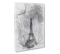 A Moody Eiffel Tower in Paris France Sketch Canvas Print | Gallery Wrapped 30mm Frame Wall Art | 30x20 inches | Ready to Hang | Modern Cityscape Picture | Living Room Bedroom Lounge Office
