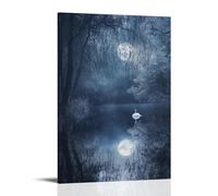 A Moonlit Lake with Reflections of Trees And A Swan Gliding through Wall Art Mural Modern Decoration Hanging Art Poster 24x36inch(60x90cm)