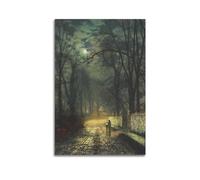 A Moonlit Lane Poster by John Atkinson Grimshaw Painting On Canvas Wall Art Scroll Picture Print Living Room Walls Decor Homes 12x18inch(30x45cm)