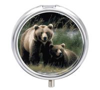 A Mother and A Cub Bears Pill Box 3 Compartment Small Pill Case Cute 7-Day Weekly Pill Organizer Daily Medicine Container and Vitamin Planner Round Pill Dispenser for Travel Medicine Holder