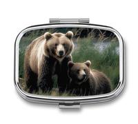 A Mother and A Cub Bears Travel Pill Organizer - Daily Pill Box to Hold Vitamins, Portable Pill Case Cod Liver Oil Storage Box with 2 Compartment for Pocket Purse