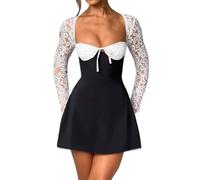 A-Multi-Color Lace Elegant Mini Dress - Backless Tie-up, Low Cut, Corset Tunic - Party Wear (L)