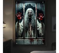 A multi-purpose vinyl curtain, spooky haunted house skull Red Hand theme, holiday Halloween photo background tapestry 440x300CM