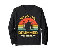 A Must Have for Drummer, The Drummer with Drum Sticks Long Sleeve T-Shirt, Adult Unisex, Black, Medium
