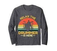 A Must Have for Drummer, The Drummer with Drum Sticks Long Sleeve T-Shirt, Adult Unisex, Dark Heather Grey, X-Large