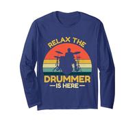 A Must Have for Drummer, The Drummer with Drum Sticks Long Sleeve T-Shirt, Adult Unisex, Navy Blue, X-Large