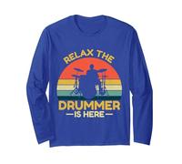A Must Have for Drummer, The Drummer with Drum Sticks Long Sleeve T-Shirt, Adult Unisex, Royal Blue, Large