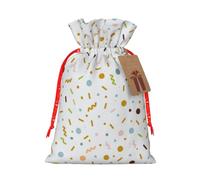 A Myriad Of Colorful Dots Christmas Gift Bags With Drawstring, Reusable Gift Wrapping Bags For Xmas Holiday S Red Christmas Ribbon