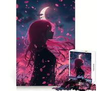 A Mysterious Anime Girl Silhouette with Glowing Pink Petals 1000-piece Jigsaw Puzzles Stress Relief Play High Def Print Family Enjoyable Birthday Present (38x26cm)