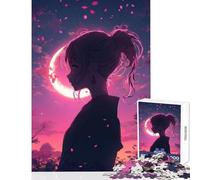 A Mysterious Anime Girl Silhouette with Glowing Pink Petals Jigsaw Puzzles 1000 Pieces Birthday Gifts Tough Challenge Home Decoration Toys Suitable for People Aged 14 And Above (38x26cm)