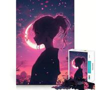 A Mysterious Anime Girl Silhouette with Glowing Pink Petals Jigsaw Puzzles for Adults 1000 Piece Strong Memory Pastime Game Joyful Challenge Thoughtful Gift (38x52cm)