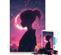 A Mysterious Anime Girl Silhouette with Glowing Pink Petals Jigsaw Puzzles for Teenagers 1000 Recreational Game Firm Edge Pattern Assemble Perfect Art (38x26cm)