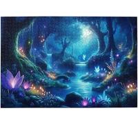 A Mystical Forest at Dusk with Plants Creatures and A Waterfall 1000 Piece Jigsaw Puzzles for Adults Wooden Puzzle 1000 Pieces Game for Family Parent-Child Holiday for Educational 29.5x19.7 Inch