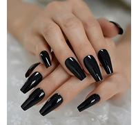 A N K 24 pieces Long Coffin Bellarine Tapered full coverage glossy false Nails, Fake Arcylic press on nails hand manicure for women and girls (black)