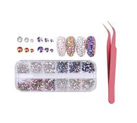 A Nail Rhinestones: 1440 Pcs Rhinestones, 6 Sizes Flat Back AB Crystal Nail Art Gems with Tweezer, Face Eye Makeup, Clothes, Craft