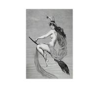 A Naked Witch Riding A Broomstick Canvas Poster Bedroom Decor Landscape Office Room Decor Gift 20x30inch(50x75cm)