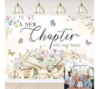 A New Chapter Will Soon Begin Backdrop Wildflower Book Butterfly Background for Photography Retirement Graduation Baby Shower Party Decorations Banner Photo Booth (7x5FT)